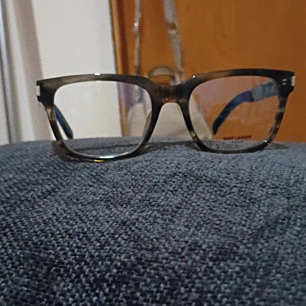 Saint Laurent Men's Rectangular Clear Tortoiseshell Optical Frames